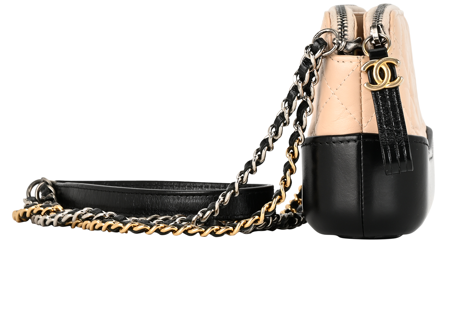 Gabrielle Wallet On Chain, &pound;1,600, Handbags, Beige/Black, Leather, Side view